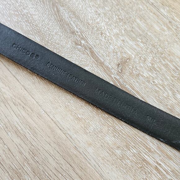 Chico's Black Leather Slide Adjustable Rose Gold Tone Hardware Belt Medium/Large - Picture 2 of 6